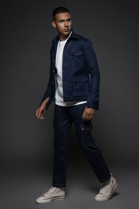Balance By Rohit Bal_Blue Denim Pocket Detail Jacket _Online_at_Aza_Fashions