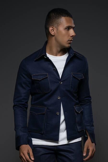 Buy_Balance By Rohit Bal_Blue Denim Pocket Detail Jacket _Online_at_Aza_Fashions