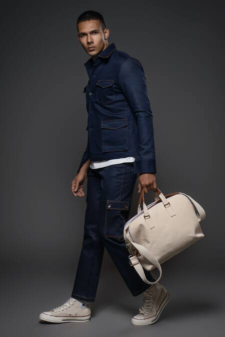 Shop_Balance By Rohit Bal_Blue Denim Pocket Detail Jacket _Online_at_Aza_Fashions