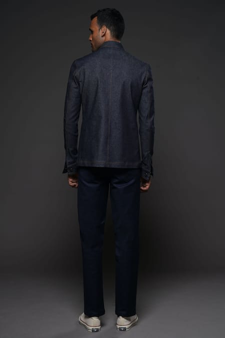 Shop Balance By Rohit Bal Blue Denim Collared Jacket at Aza Fashions Shop_Balance By Rohit Bal_Blue Denim Collared Jacket _at_Aza_Fashions