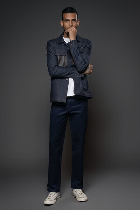 Balance By Rohit Bal Blue Denim Collared Jacket Online at Aza Fashions Balance By Rohit Bal_Blue Denim Collared Jacket _Online_at_Aza_Fashions