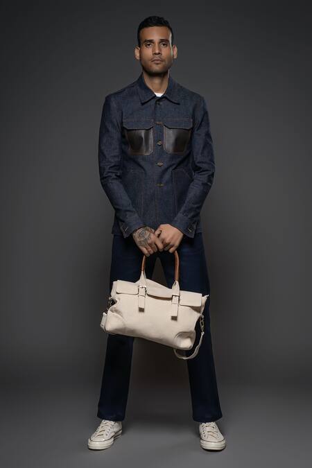 Shop Balance By Rohit Bal Blue Denim Collared Jacket Online at Aza Fashions Shop_Balance By Rohit Bal_Blue Denim Collared Jacket _Online_at_Aza_Fashions