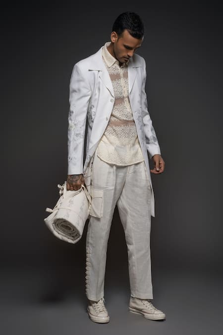 Shop Balance By Rohit Bal White Silk Floral Blossom Print Long Jacket at Aza Fashions Shop_Balance By Rohit Bal_White Silk Floral Blossom Print Long Jacket _at_Aza_Fashions