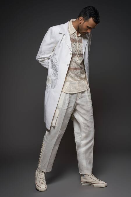Balance By Rohit Bal White Silk Floral Blossom Print Long Jacket Online at Aza Fashions Balance By Rohit Bal_White Silk Floral Blossom Print Long Jacket _Online_at_Aza_Fashions