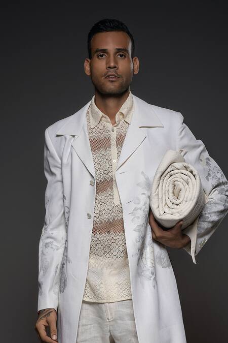 Buy Balance By Rohit Bal White Silk Floral Blossom Print Long Jacket Online at Aza Fashions Buy_Balance By Rohit Bal_White Silk Floral Blossom Print Long Jacket _Online_at_Aza_Fashions