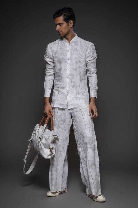 Balance By Rohit Bal White Linen Floral Print Shirt Online at Aza Fashions Balance By Rohit Bal_White Linen Floral Print Shirt _Online_at_Aza_Fashions