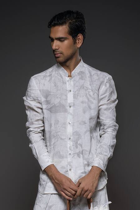 Buy Balance By Rohit Bal White Linen Floral Print Shirt Online at Aza Fashions Buy_Balance By Rohit Bal_White Linen Floral Print Shirt _Online_at_Aza_Fashions