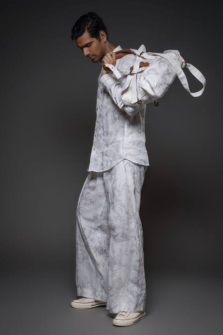 Shop Balance By Rohit Bal White Linen Floral Print Shirt Online at Aza Fashions Shop_Balance By Rohit Bal_White Linen Floral Print Shirt _Online_at_Aza_Fashions
