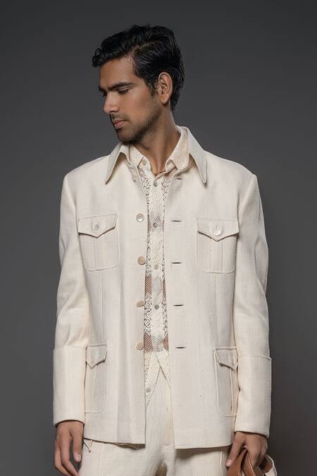 Balance By Rohit Bal_White Handloom Cotton Jacket _Online_at_Aza_Fashions
