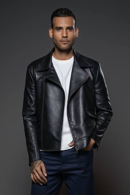 Balance By Rohit Bal Black Leather Plain Jacket Online at Aza Fashions Balance By Rohit Bal_Black Leather Plain Jacket _Online_at_Aza_Fashions
