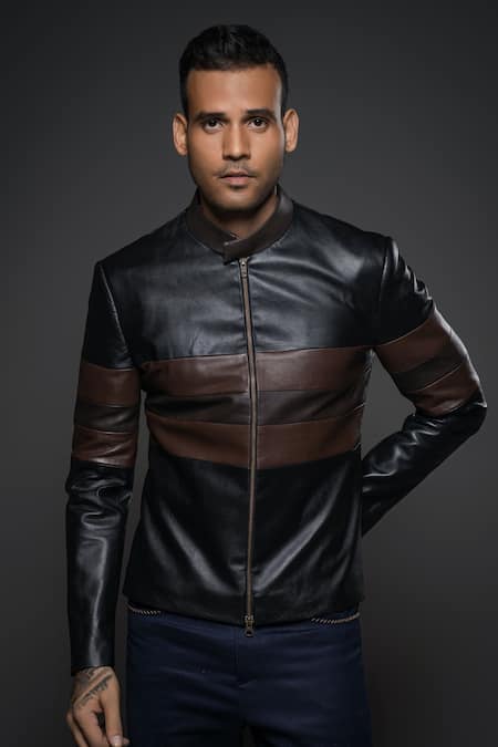 Shop Balance By Rohit Bal Black Leather Full Sleeve Jacket at Aza Fashions Shop_Balance By Rohit Bal_Black Leather Full Sleeve Jacket _at_Aza_Fashions