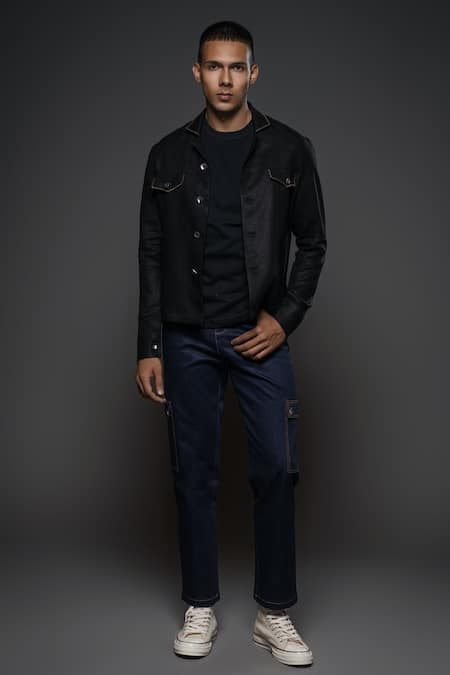 Balance by Rohit Bal Black Linen Plain Full Sleeve Jacket 