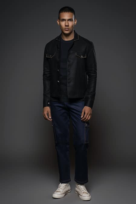 Shop Balance By Rohit Bal Black Linen Full Sleeve Jacket at Aza Fashions Shop_Balance By Rohit Bal_Black Linen Full Sleeve Jacket _at_Aza_Fashions