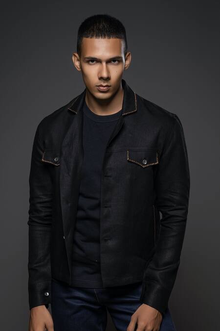 Balance By Rohit Bal Black Linen Full Sleeve Jacket Online at Aza Fashions Balance By Rohit Bal_Black Linen Full Sleeve Jacket _Online_at_Aza_Fashions
