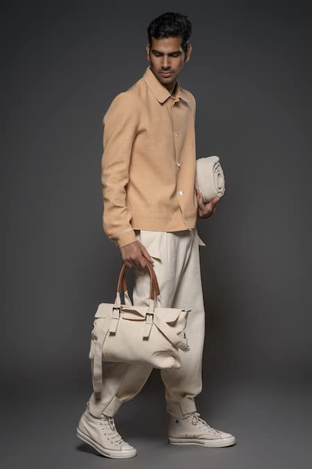 Shop_Balance By Rohit Bal_Beige Canvas Plain Jacket _at_Aza_Fashions
