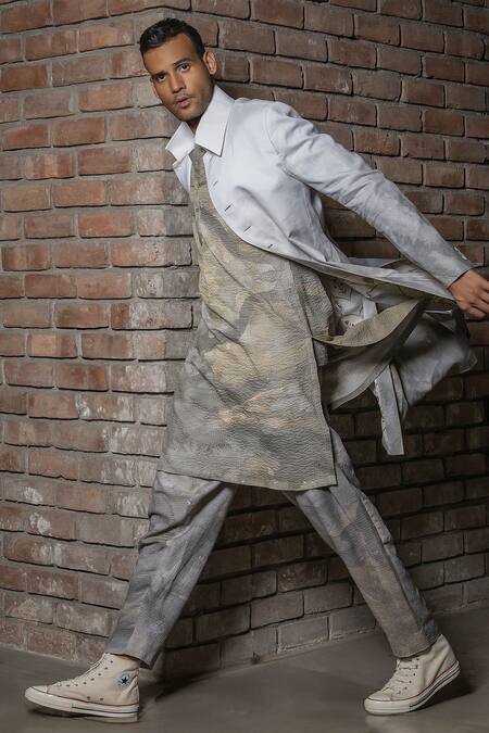 Balance By Rohit Bal_White Silk Long Jacket _Online_at_Aza_Fashions