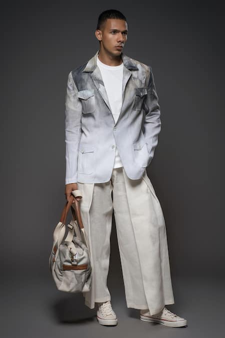 Shop Balance By Rohit Bal Grey Linen Abstract Print Jacket at Aza Fashions Shop_Balance By Rohit Bal_Grey Linen Abstract Print Jacket _at_Aza_Fashions