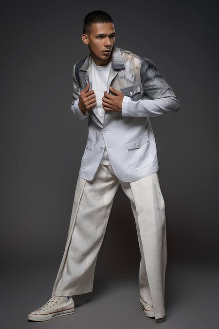 Balance By Rohit Bal Grey Linen Abstract Print Jacket Online at Aza Fashions Balance By Rohit Bal_Grey Linen Abstract Print Jacket _Online_at_Aza_Fashions