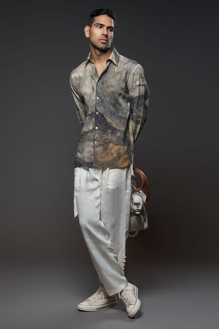 Balance By Rohit Bal Grey Voile Abstract Print Shirt at Aza Fashions Balance By Rohit Bal_Grey Voile Abstract Print Shirt _at_Aza_Fashions