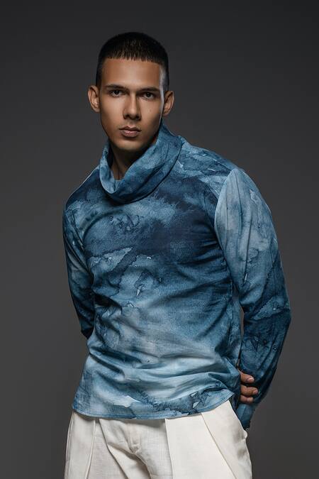 Balance By Rohit Bal Blue Voile Abstract Print T-shirt Online at Aza Fashions Balance By Rohit Bal_Blue Voile Abstract Print T-shirt _Online_at_Aza_Fashions