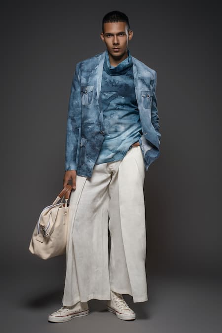 Shop Balance By Rohit Bal Blue Silk Full Sleeve Abstract Print Jacket at Aza Fashions Shop_Balance By Rohit Bal_Blue Silk Full Sleeve Abstract Print Jacket _at_Aza_Fashions