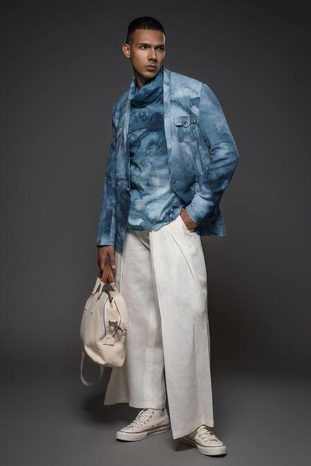 Balance By Rohit Bal Blue Silk Full Sleeve Abstract Print Jacket Online at Aza Fashions Balance By Rohit Bal_Blue Silk Full Sleeve Abstract Print Jacket _Online_at_Aza_Fashions