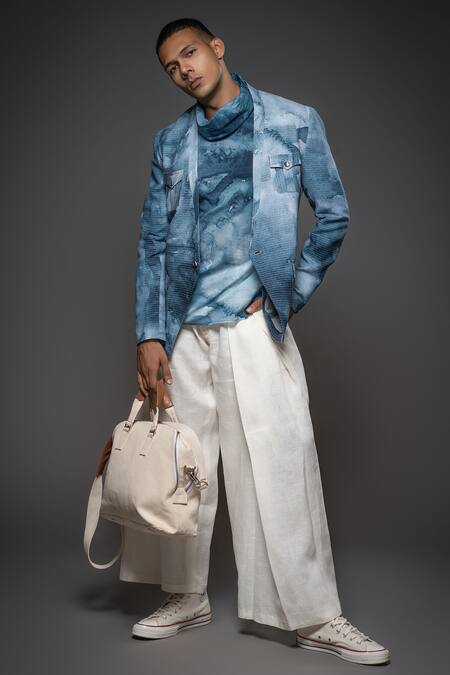 Buy Balance By Rohit Bal Blue Silk Full Sleeve Abstract Print Jacket Online at Aza Fashions Buy_Balance By Rohit Bal_Blue Silk Full Sleeve Abstract Print Jacket _Online_at_Aza_Fashions