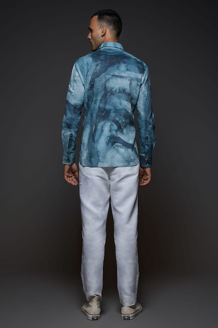Shop Balance By Rohit Bal Blue Voile Abstract Print Full Sleeve Shirt at Aza Fashions Shop_Balance By Rohit Bal_Blue Voile Abstract Print Full Sleeve Shirt _at_Aza_Fashions