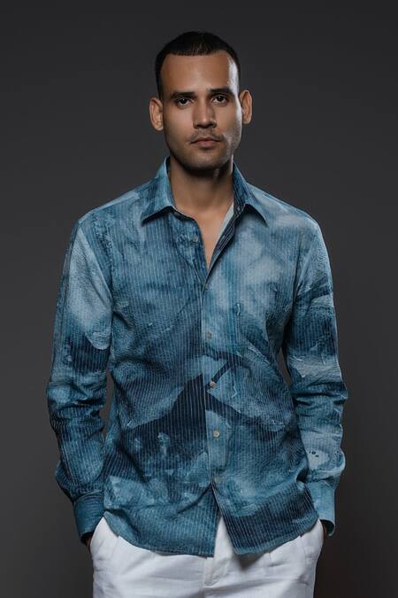 Buy Balance By Rohit Bal Blue Voile Abstract Print Full Sleeve Shirt Online at Aza Fashions Buy_Balance By Rohit Bal_Blue Voile Abstract Print Full Sleeve Shirt _Online_at_Aza_Fashions