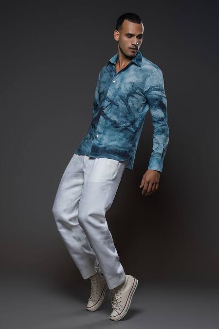 Shop Balance By Rohit Bal Blue Voile Abstract Print Full Sleeve Shirt Online at Aza Fashions Shop_Balance By Rohit Bal_Blue Voile Abstract Print Full Sleeve Shirt _Online_at_Aza_Fashions