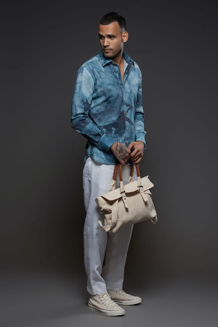 Balance By Rohit Bal Blue Voile Abstract Print Full Sleeve Shirt at Aza Fashions Balance By Rohit Bal_Blue Voile Abstract Print Full Sleeve Shirt _at_Aza_Fashions