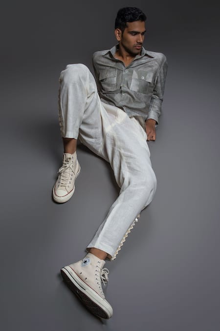 Shop Balance By Rohit Bal Grey Chanderi Textured Shirt at Aza Fashions Shop_Balance By Rohit Bal_Grey Chanderi Textured Shirt _at_Aza_Fashions