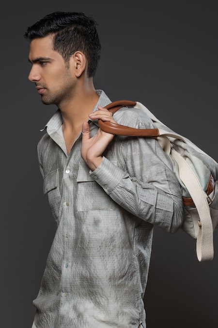 Buy Balance By Rohit Bal Grey Chanderi Textured Shirt Online at Aza Fashions Buy_Balance By Rohit Bal_Grey Chanderi Textured Shirt _Online_at_Aza_Fashions