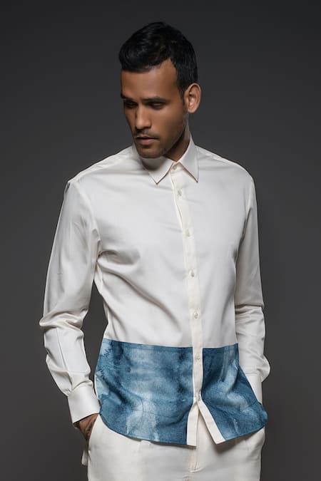 Balance By Rohit Bal White Voile Placement Abstract Print Shirt Online at Aza Fashions Balance By Rohit Bal_White Voile Placement Abstract Print Shirt _Online_at_Aza_Fashions