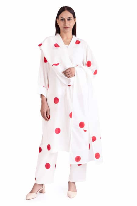 KHAT Polka Print Handwoven Cotton Kurta Set 