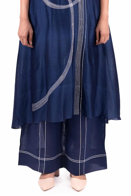 Shop Khat Blue , Silk Embroidery Round Neck Pantone Thread Anarkali Set Online at Aza Fashions Shop_Khat_Blue , Silk Embroidery Round Neck Pantone Thread Anarkali Set _Online_at_Aza_Fashions