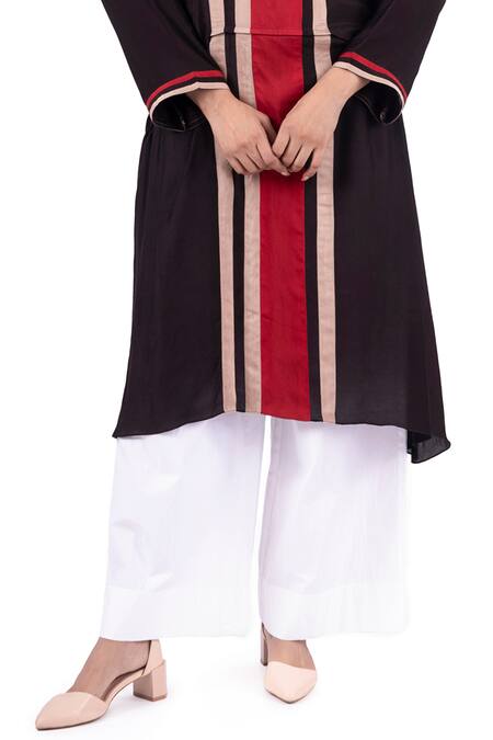 Khat_Black Crepe, Silk, Cotton, Poplin Round Juliet Tape Pattern Kurta With Palazzo _Online_at_Aza_Fashions