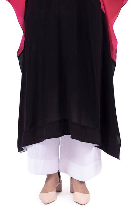 Khat Black V-neck Asymmetric Color Blocked Kaftan Set Online at Aza Fashions Khat_Black V-neck Asymmetric Color Blocked Kaftan Set _Online_at_Aza_Fashions