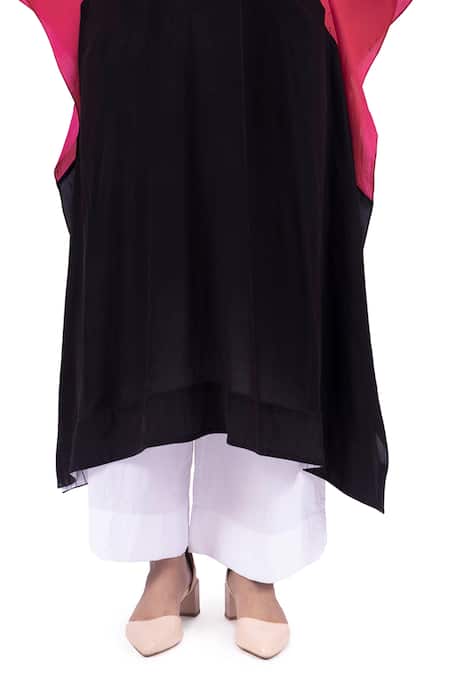 Khat_Black Crepe, Cotton, Poplin, Silk V-neck Color Blocked Kaftan Set _Online_at_Aza_Fashions