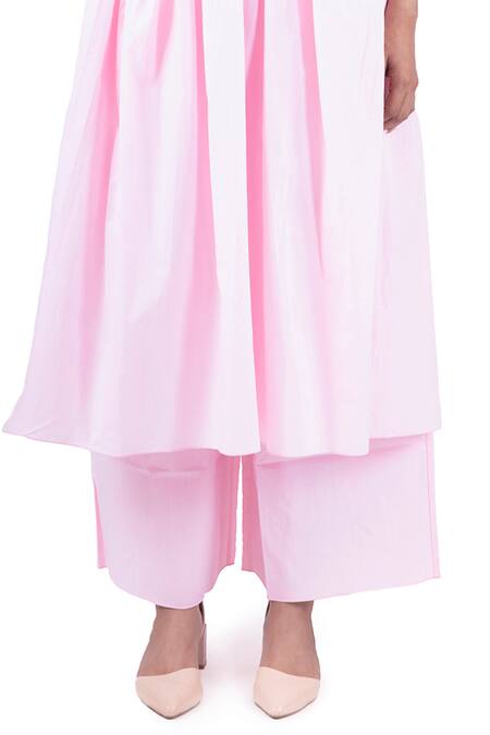 Buy Khat Pink Poplin, Cotton Round Neck Solid Gathered Anarkali With Palazzo Online at Aza Fashions Buy_Khat_Pink Poplin, Cotton Round Neck Solid Gathered Anarkali With Palazzo _Online_at_Aza_Fashions