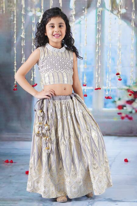 Little Bansi Grey Georgette, Cotton, Net Sequins, Geometric Embroidery Lehenga Blouse Set Online at Aza Fashions Little Bansi_Grey Georgette, Cotton, Net Sequins, Geometric Embroidery Lehenga Blouse Set _Online_at_Aza_Fashions