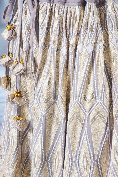 Little Bansi Grey Georgette, Cotton, Net Sequins, Geometric Embroidery Lehenga Blouse Set at Aza Fashions Little Bansi_Grey Georgette, Cotton, Net Sequins, Geometric Embroidery Lehenga Blouse Set _at_Aza_Fashions