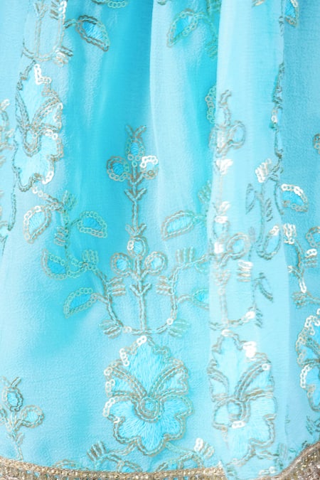 Little Bansi_Blue Cotton, Georgette, Net Embroidery, Irish Thread Work Kurta Sharara Set _at_Aza_Fashions