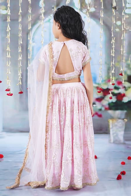 Little Bansi Floral Irish Embroidered Blouse Lehenga Set 