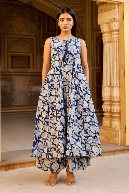 ASRUMO Hand Block Cotton Printed Anarkali With Kalidar Pant 