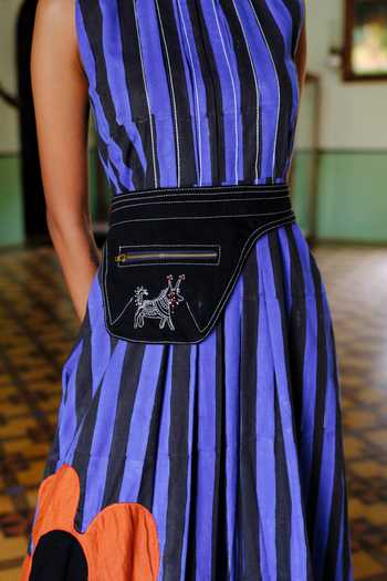 Jodi_Black Embroidery, Beads Kokum Thread Fanny Pack_Online_at_Aza_Fashions