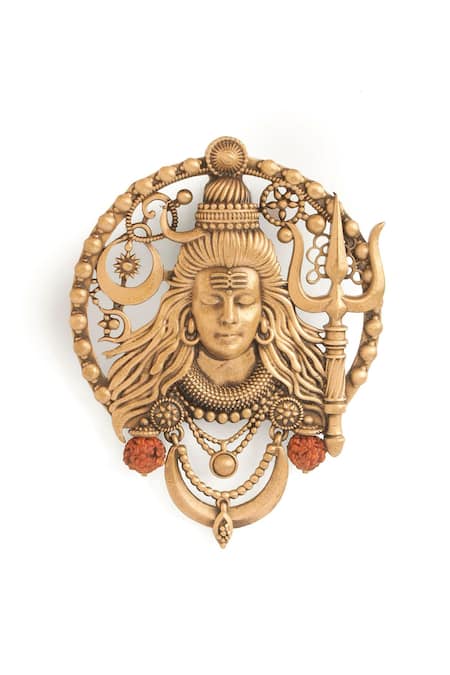 Buy_Cosa Nostraa_Gold Mahadev Motif Carved Brooch _Online_at_Aza_Fashions