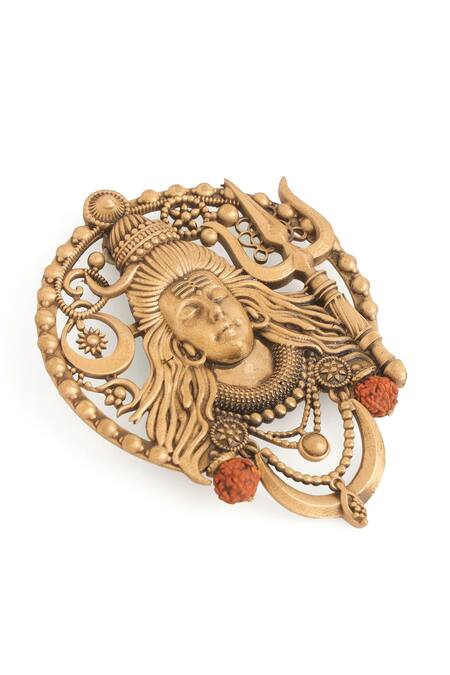 Shop_Cosa Nostraa_Gold Mahadev Motif Carved Brooch _Online_at_Aza_Fashions