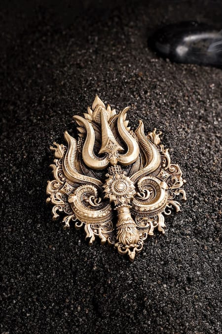 Cosa Nostraa Trishul Carved Brooch & Rudraksh Carved Lapel Pin Set 