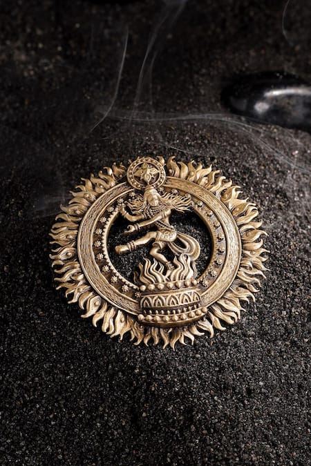 Cosa Nostraa_Gold Shiva Tandava Carved Brooch And Lapel Pin Set _Online_at_Aza_Fashions